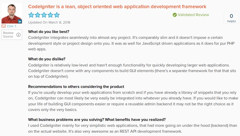 CodeIgniter User Reviews
