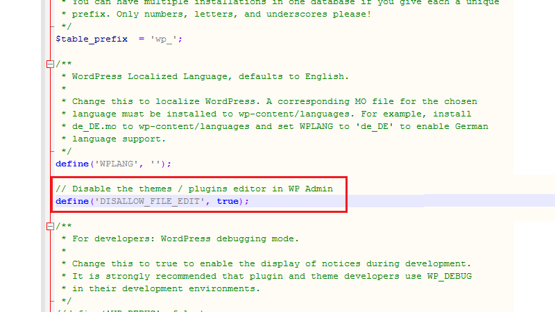 Disable the File Editing in WordPress